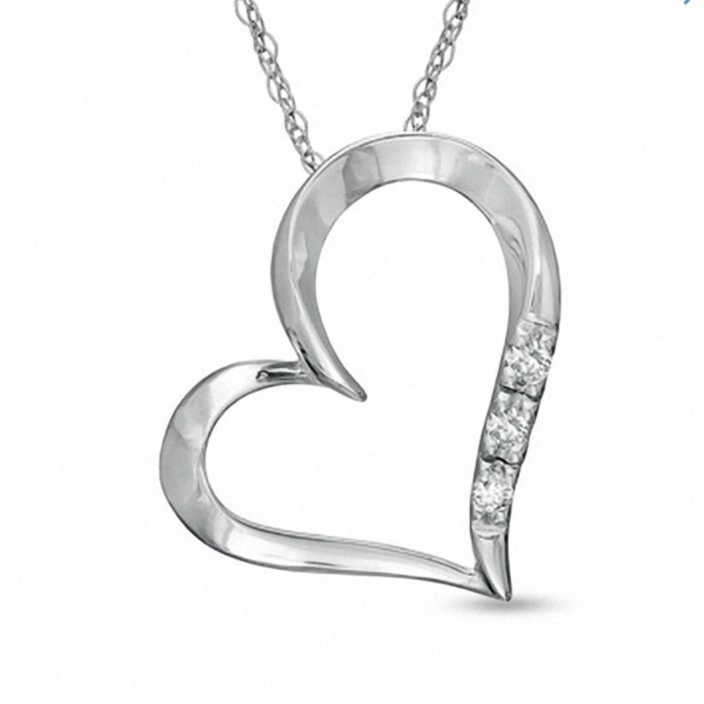 Three stone heart pendant 10k white gold